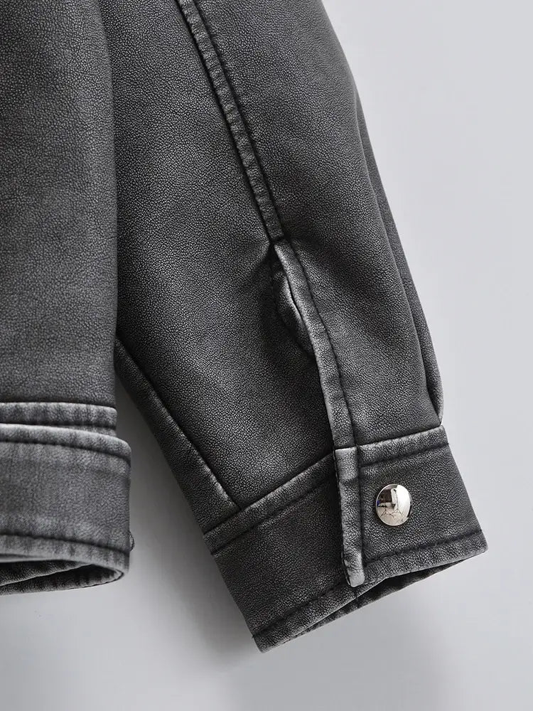 Women Loose Retro Pu Faux Leather Jacket