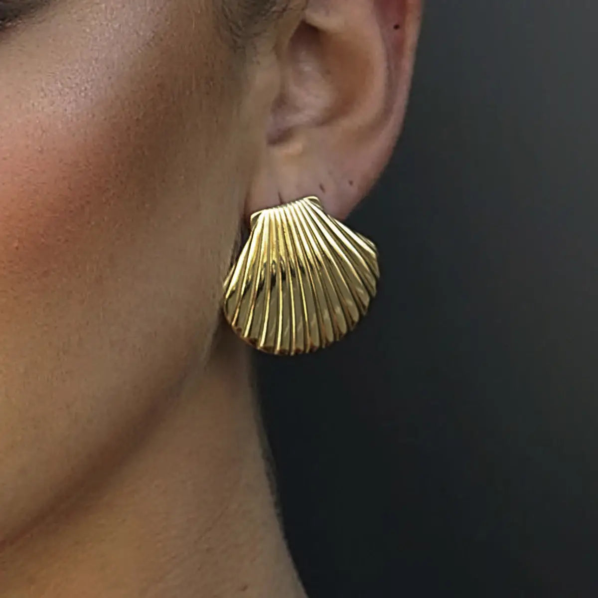 Stainless Steel Big Textured Shell Stud Earrings
