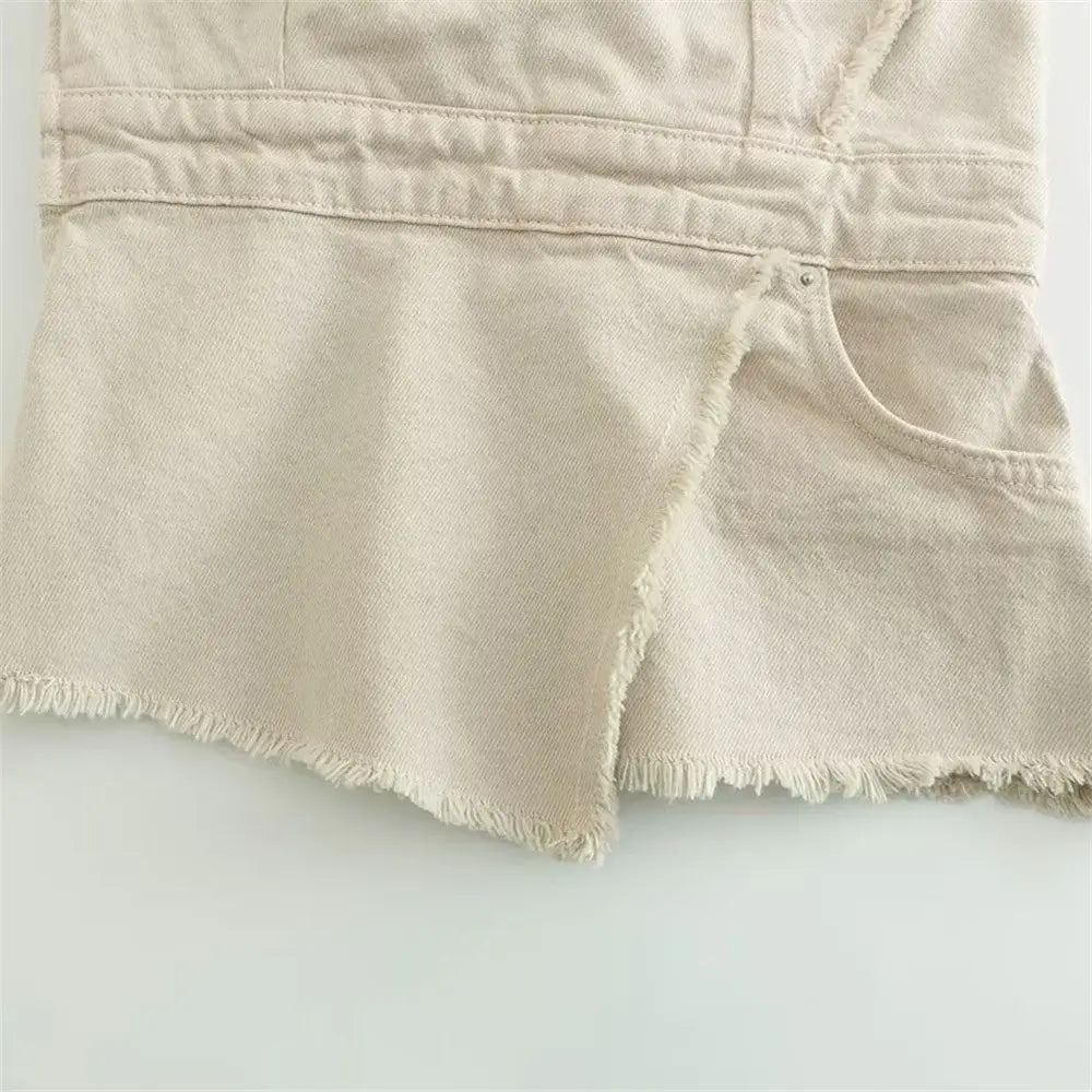 Women’s Temperament Asymmetric Ragged Edge Tight Top High Waist Solid Color Skirt Set