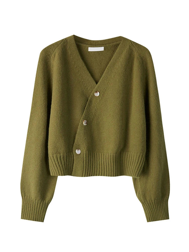 Skew Button Cardigan V-neck Sweater Women Knitted Long - Norellé