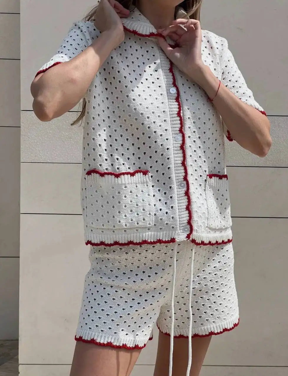 Knitted Suit Women’s Casual Short Sleeve T shirt Set