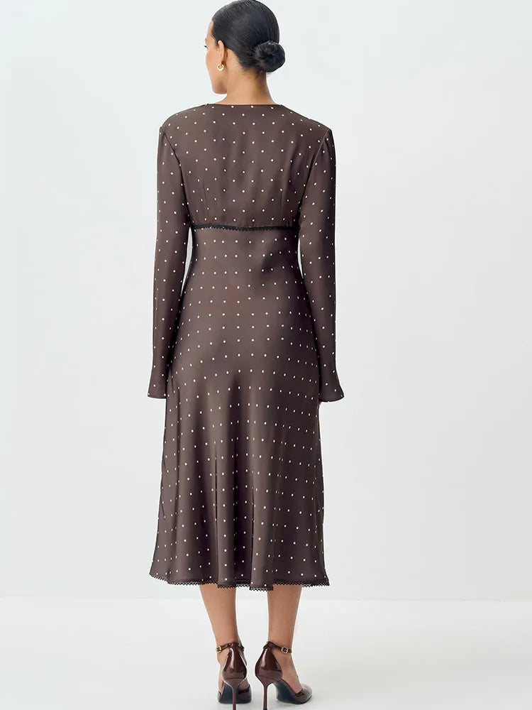 V-neck Printed Polka Dot Women Maxi Dress