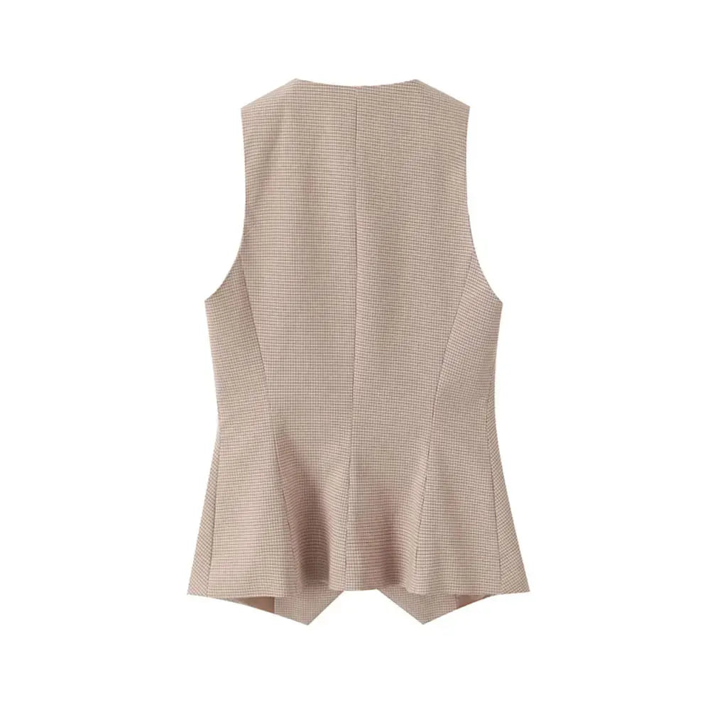 Women Fashion Fitted Round Neck Waistcoat And Mid Waist Pleated Skort