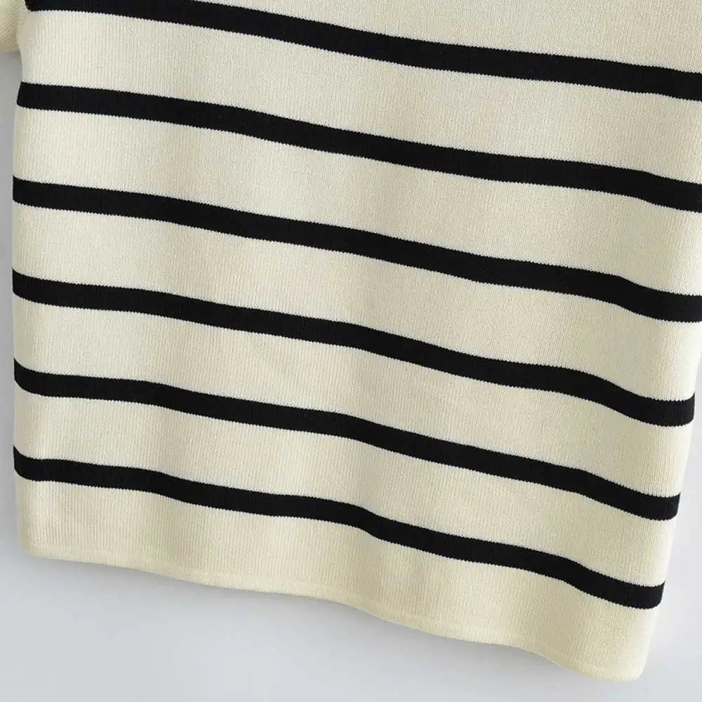 Women Fashion Striped Basic Cropped Knit Sweater