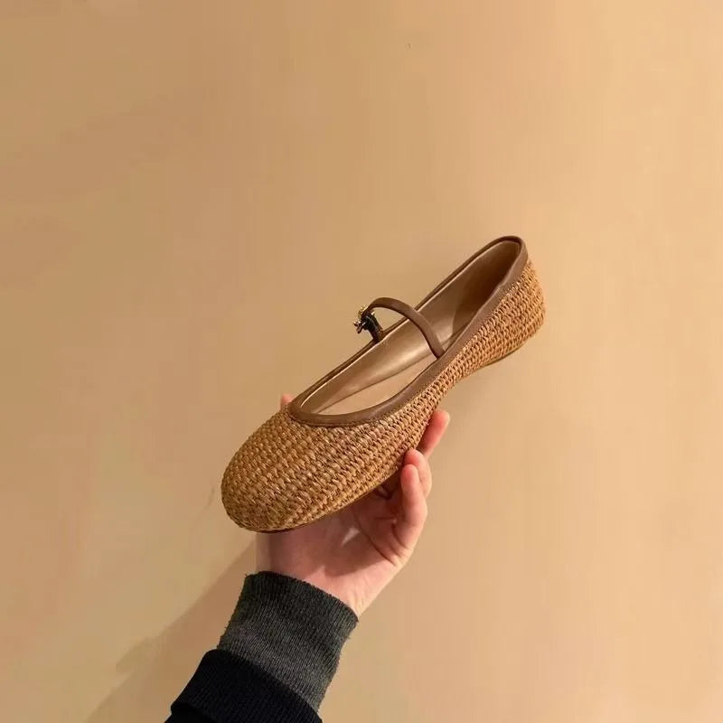 Hollow Out Design Sandals Square Toe Buckle Strap Flats