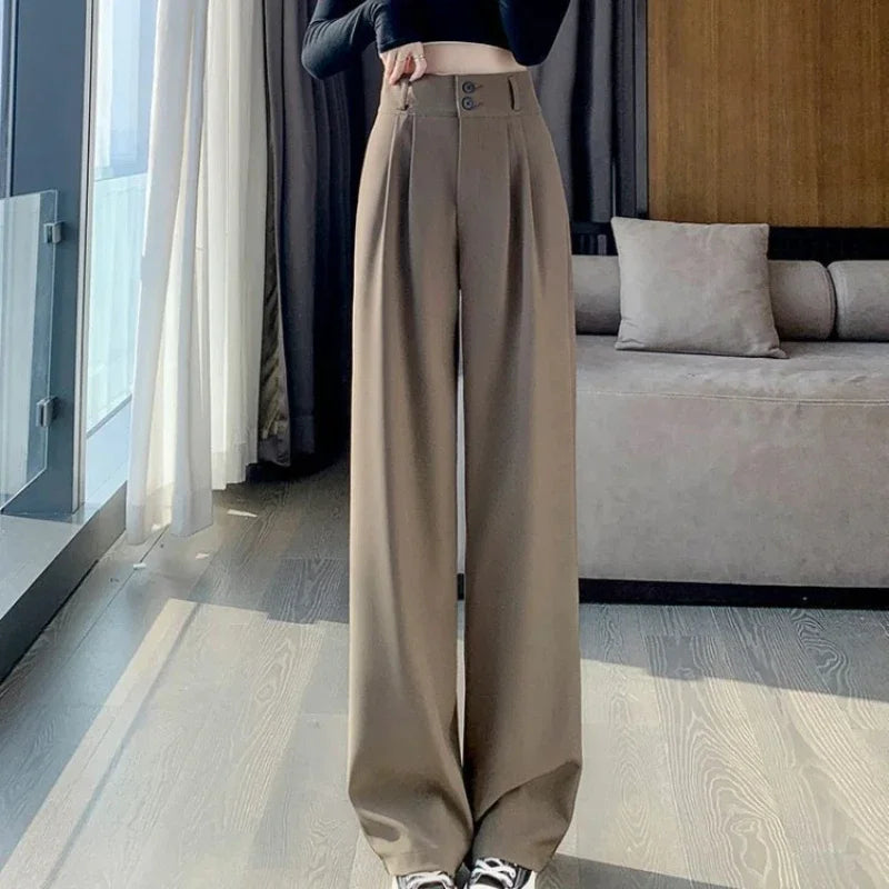 Elegant Wide Leg Pants Women Korean Style High Waist Black Baggy Pants - Norellé