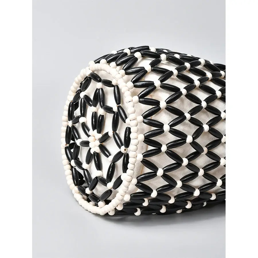 Summer Design Hollow-out Wooden Bead Tote Bucket Shoulder Bag