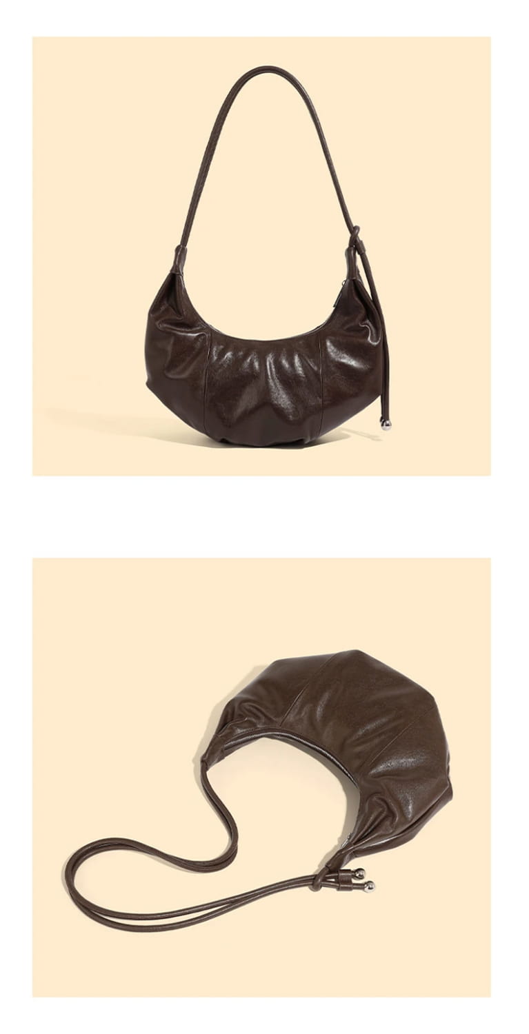 Cowhide Genuine Leather Half Moon Shoulder Bag
