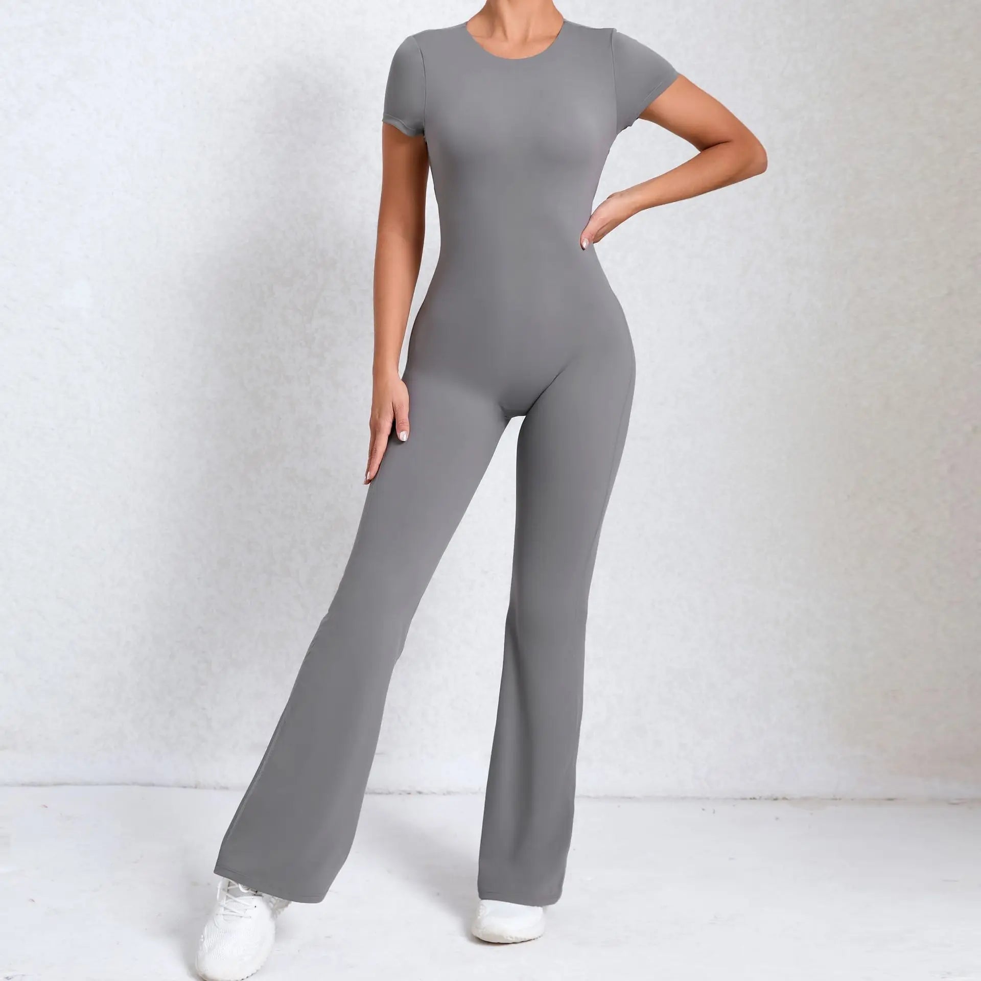 Women Sports Flared Pants Fitness Rompers Stretch Workout Bodysuits Jumpsuit