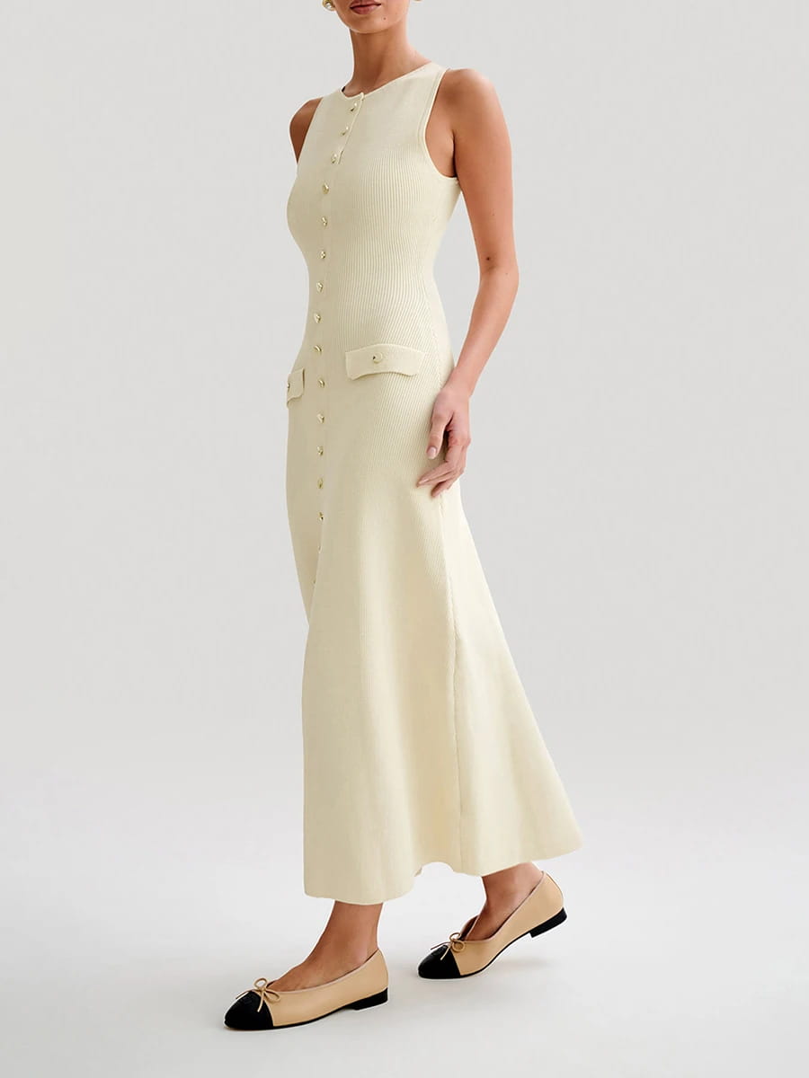 Elegant Single Breasted Dress Women’s Ribbed Knit Tank