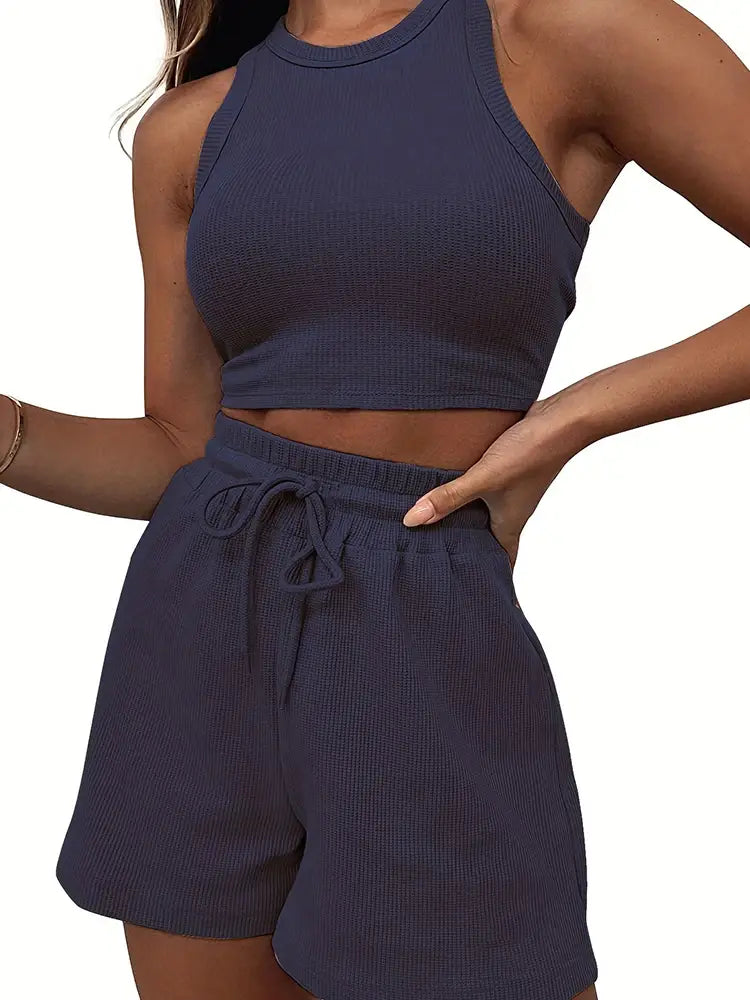 Sleeveless Waffle Elegant Women’s Sets