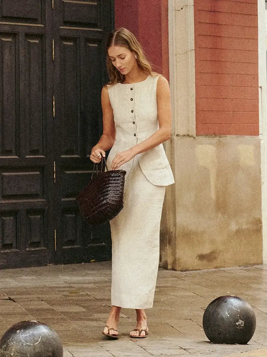 Women’s Sleeveless Vest High Waisted Skirt 2-Piece Set