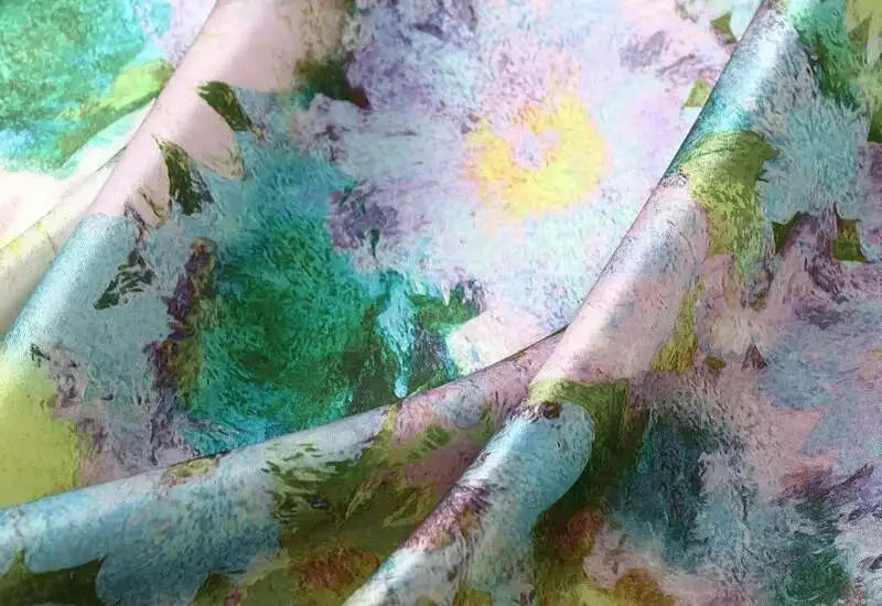 Women Spring Summer Floral Print Satin Long Skirt