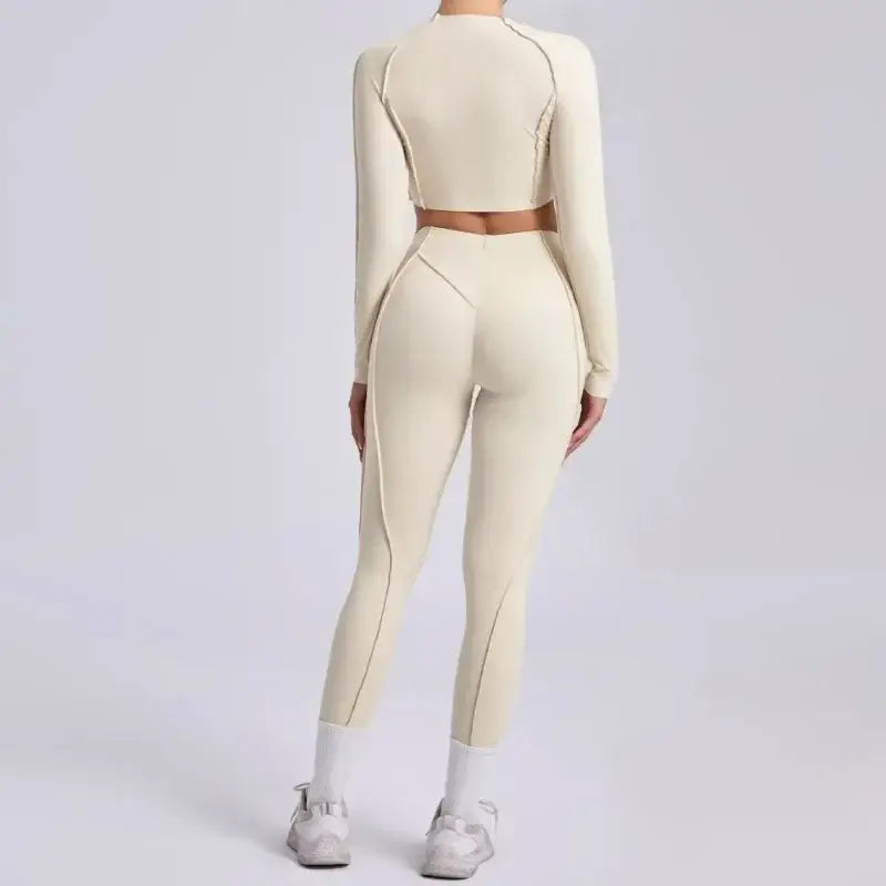 Seamless Sets Sports Fitness Hip-lifting High Waist Pleated Pants Long-sleeved Suits Workout