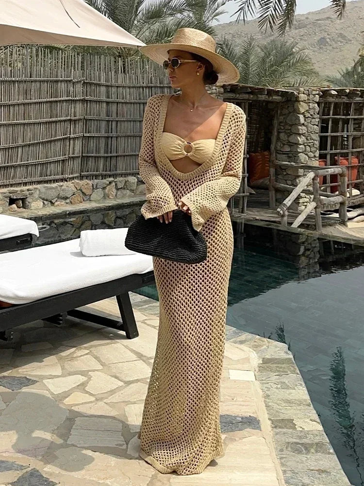 U-neck Bell Sleeve Knit Maxi Dress Summer - Norellé
