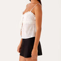 Women Cutout Eyelet Ruffle Tie Front Spaghetti Straps Tank Top