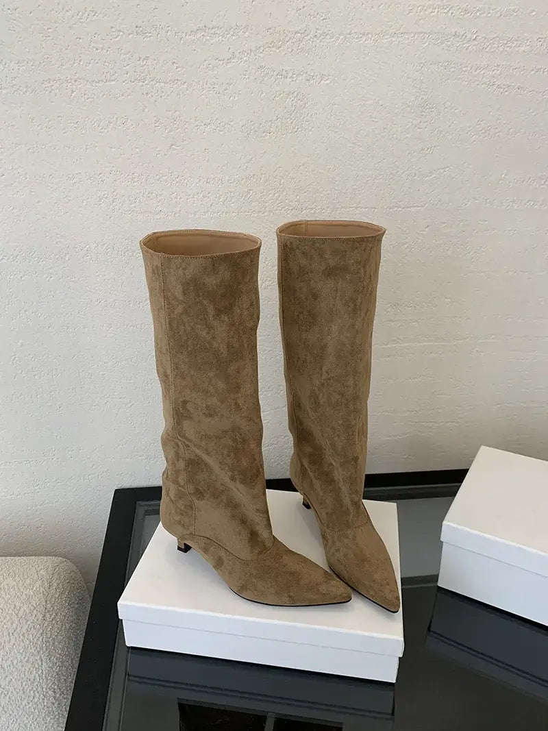 Women Knee-High Boots Street Style Pointed Toe Thin Low Heels