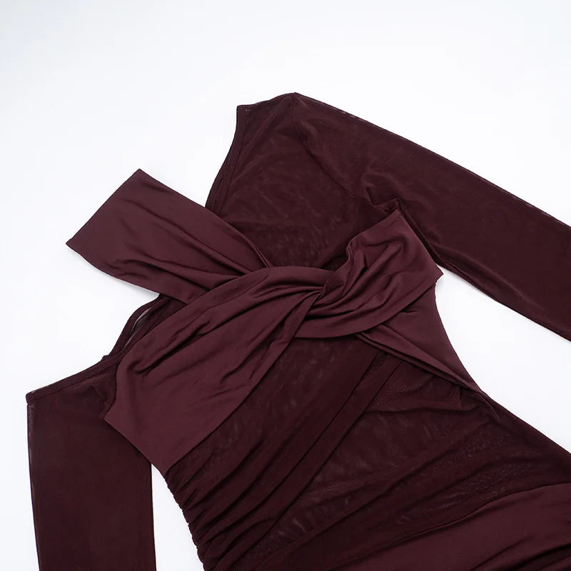 Inclined Shoulder Long Sleeve Mini Dress Women