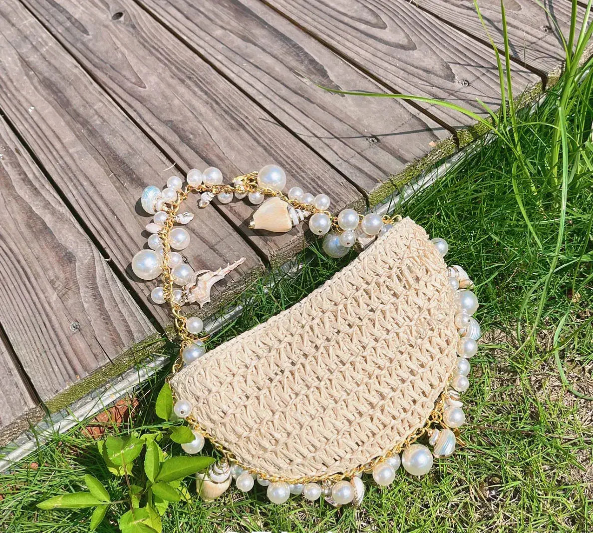 Pearl Straw Woven Women’s Crossbody Bag