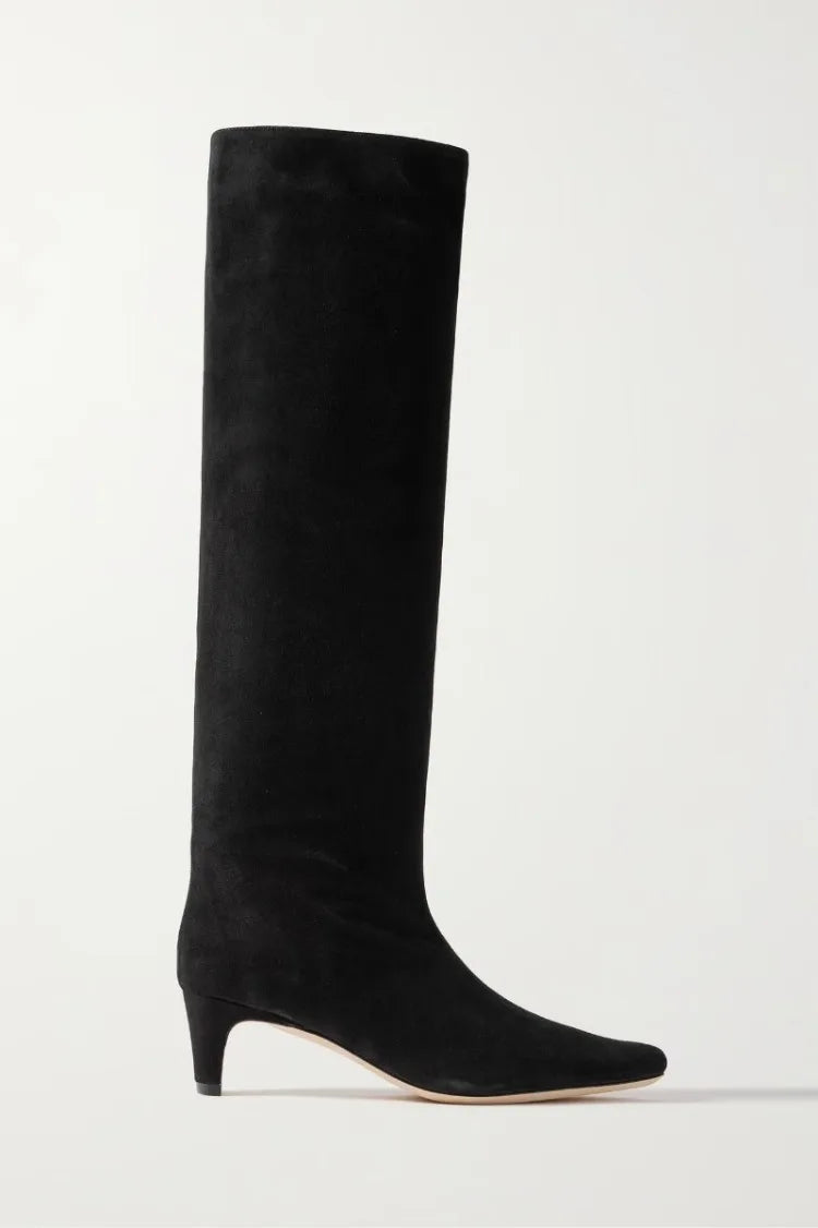 Autumn Winter Square Toe Low Heeled Suede Long Boots