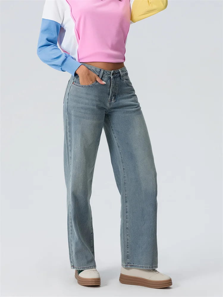 Women Wide Leg Boyfriend Jeans