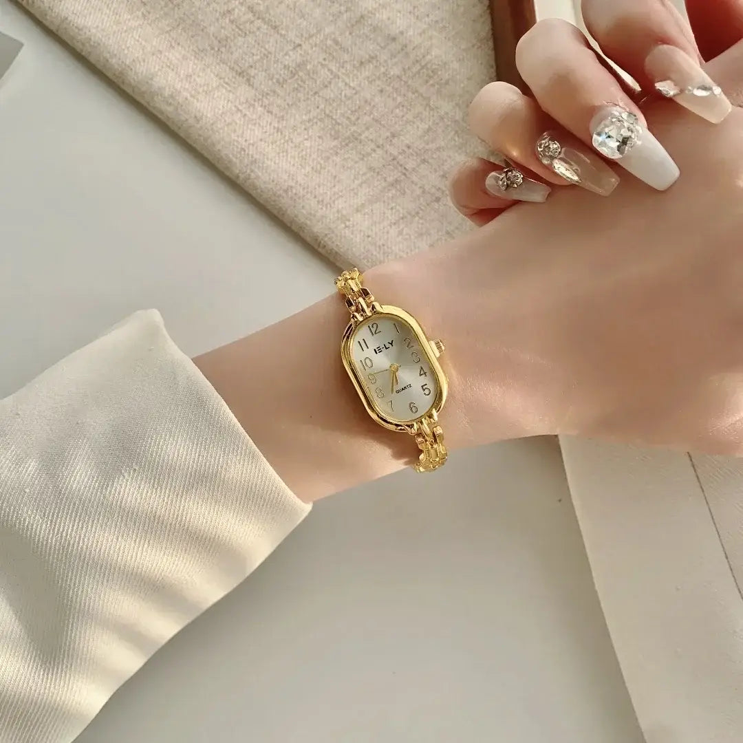 Golden Digital Small Dial Watch for Women Retro Style