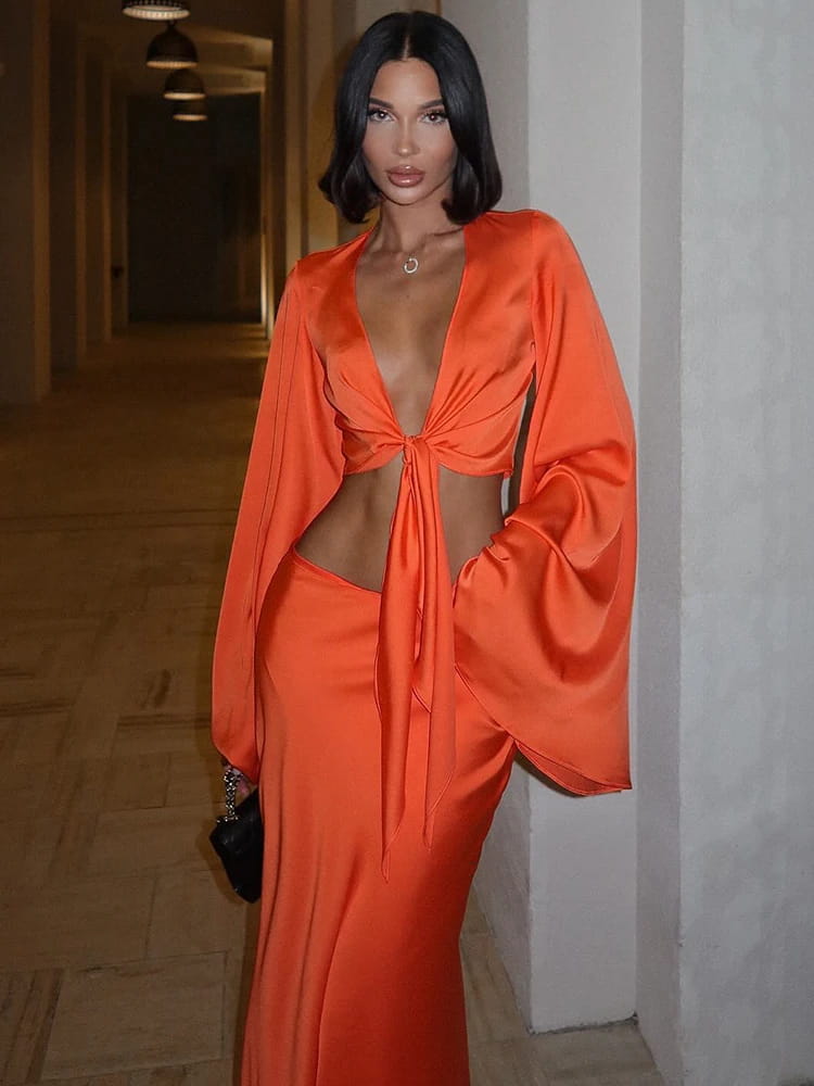 Women Sets V Neck Long Sleeve Fashion Elegant Solid Suits