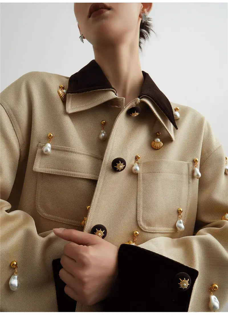Elegant Women Pearl Embellished Jacket