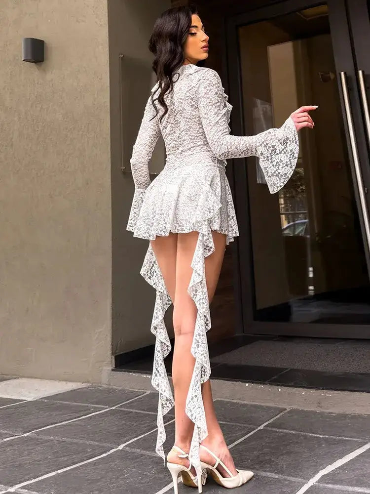 Lace Ruffled Streamer Dress For Women