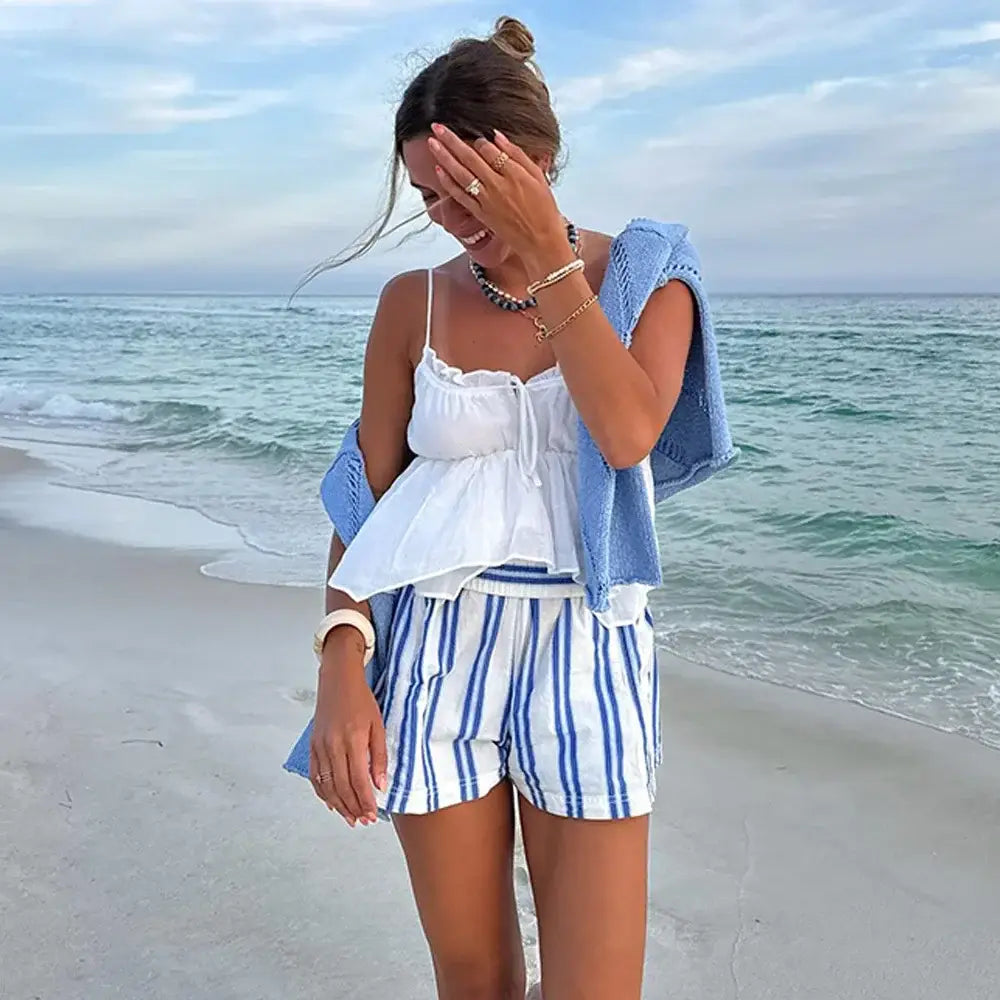 Straight Striped Casual Pockets Beach Shorts