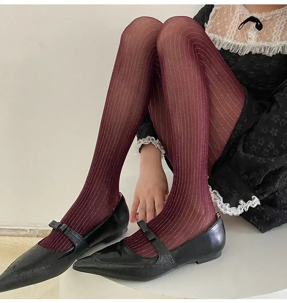 Black Tights Women Luxury Silver Silk Thigh