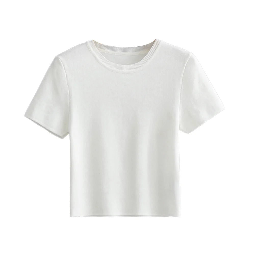 Women Fashion Striped Basic Cropped Knit Sweater