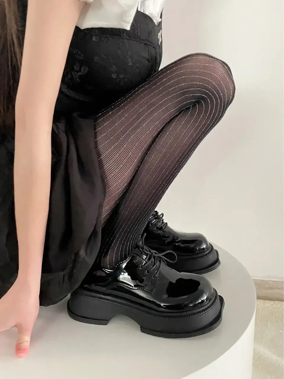 Black Tights Women Luxury Silver Silk Thigh