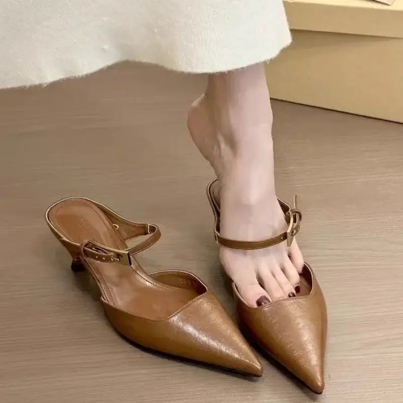 Women Pointed Toe Slippers Mid Heels