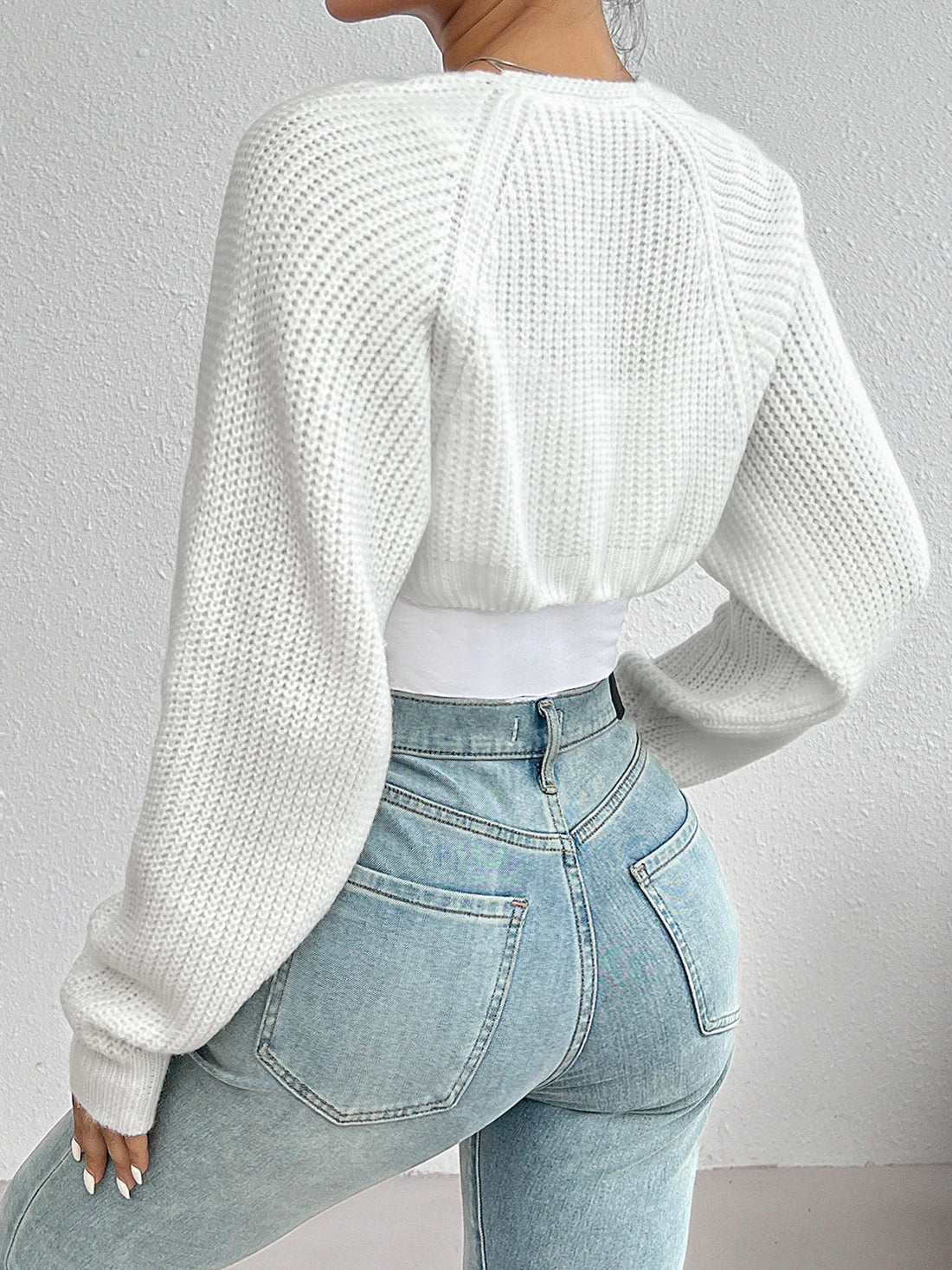 Shrug Raglan Sleeve Open Front Cardigan Elegant Solid Color Ribbed - Norellé