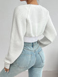 Shrug Raglan Sleeve Open Front Cardigan Elegant Solid Color Ribbed - Norellé