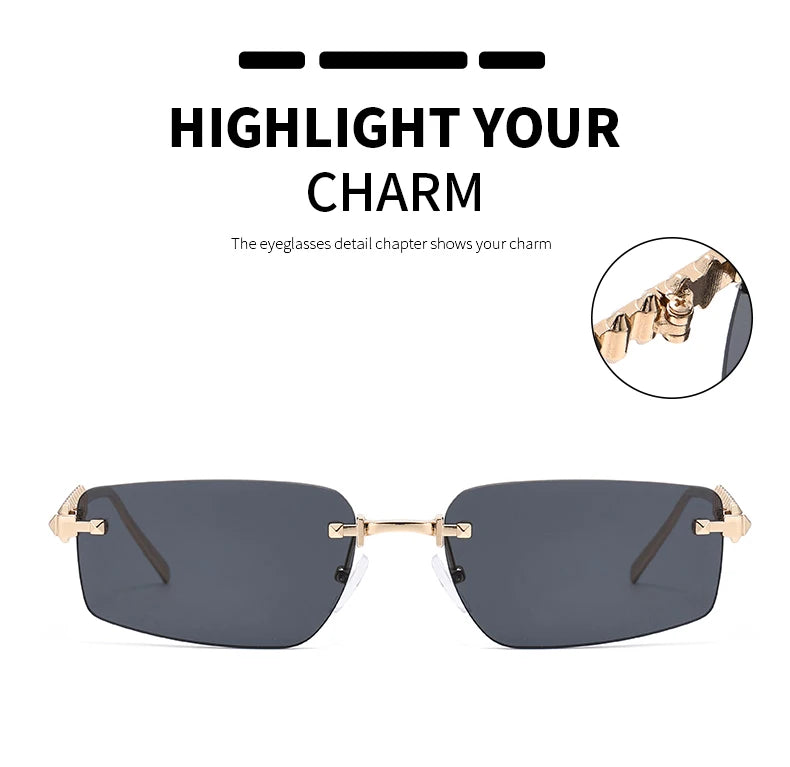 2pcs Rimless Metal Frame Square Sunglasses Women