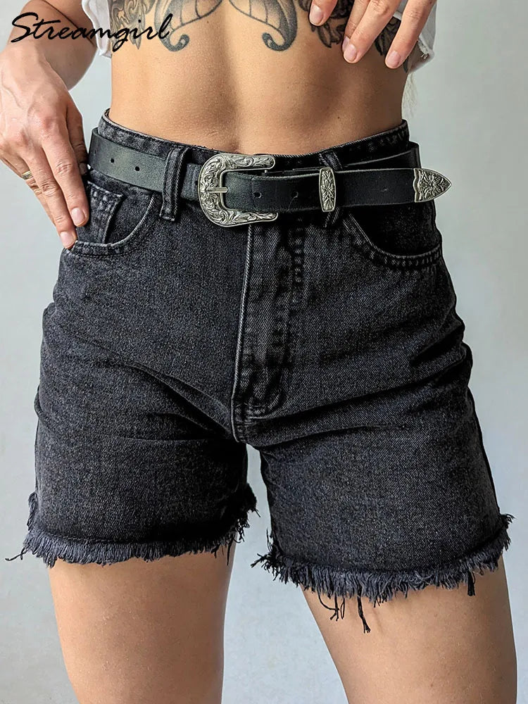 Blue Women's Denim Shorts Summer High Waist Casual Chic - Norellé