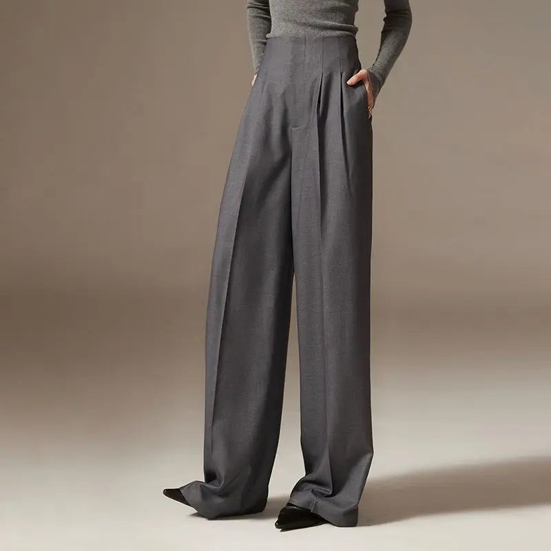 High Waist Wide Leg Pants Draping Effect Tight Long