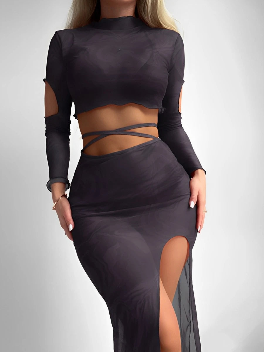 Halter String 4 Piece Vent Long Skirt Bikini Swimsuit Women - Norellé