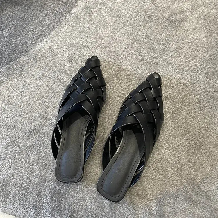 Pointed Toe Genuine Leather Slippers Women