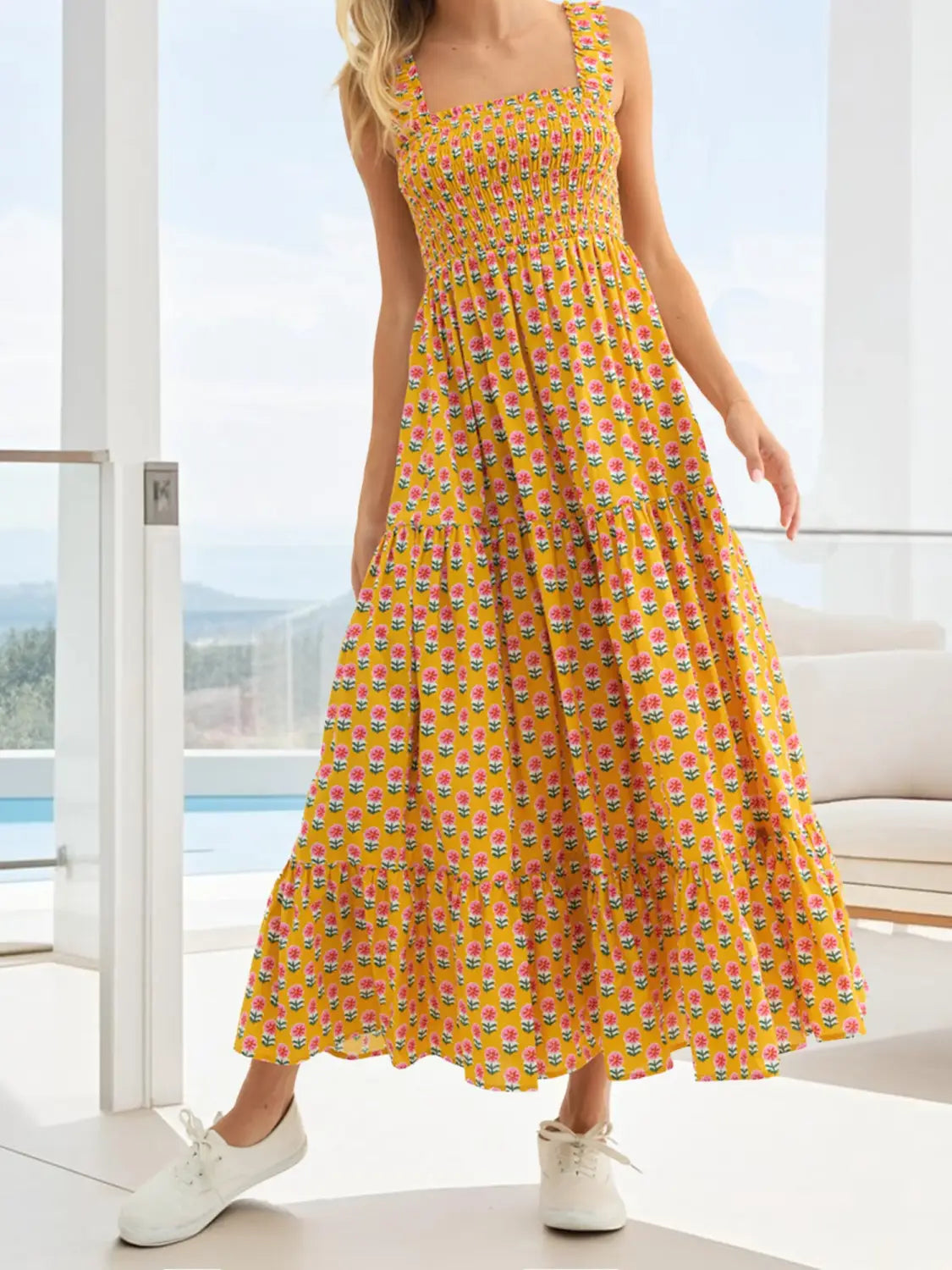 Women Bohemian Floral Print Sundress Backless