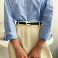 Women Thin Belt Black Gold Silver Metal Buckle Belt