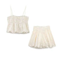 Women's Casual Elegant Embroidered Strap Top&Lace Shorts Set