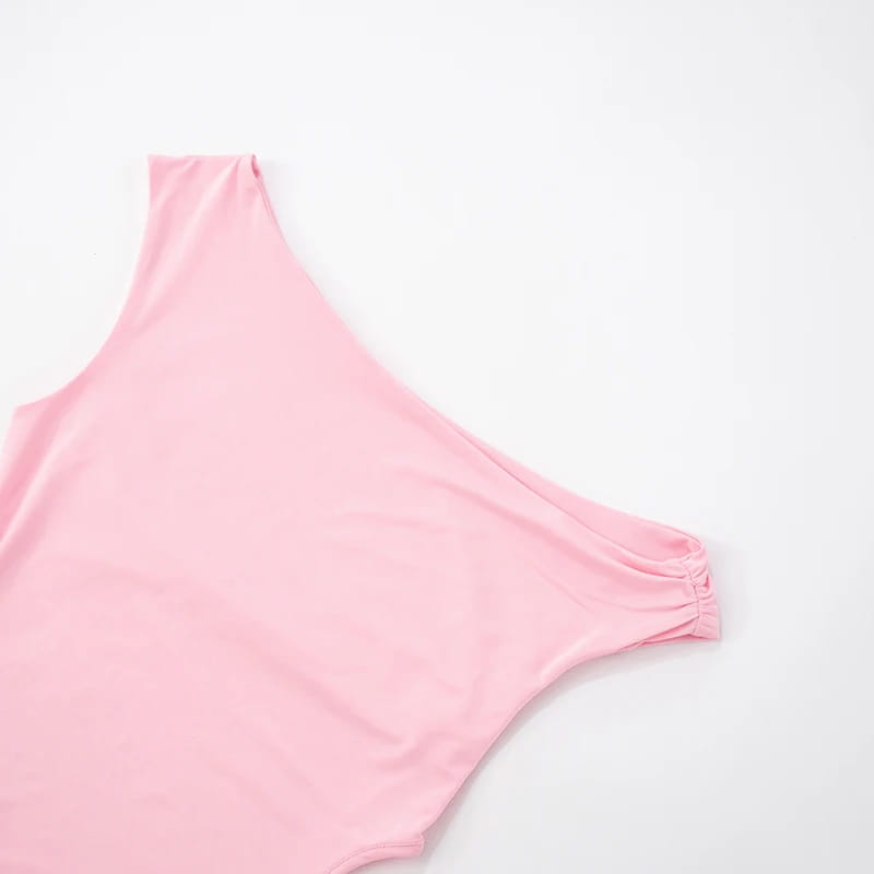 Slant Collar Single Shoulder Waisted Hollow Out Dress