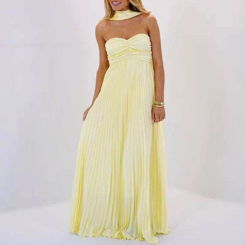 Scarf Off Shoulder High Waist Evening Dress