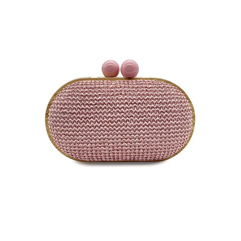 Oval PP Straw Clutch Bag for Women