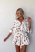 Women's Loose Printed Pullover Half-sleeved Tie High Short Rompers Jumpsuits - Norellé