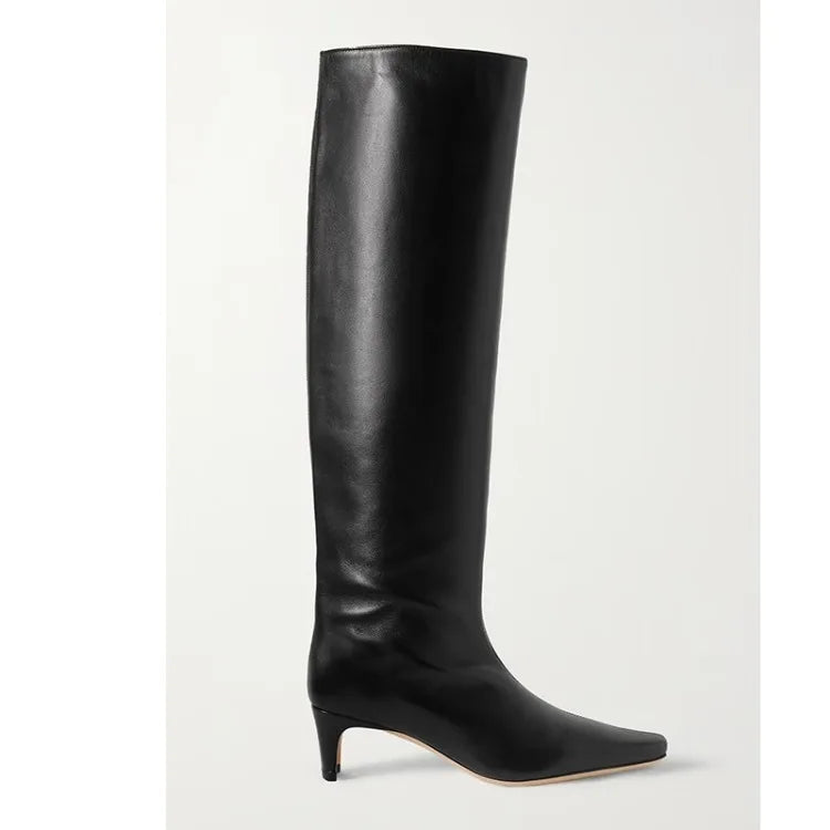 Autumn Winter Square Toe Low Heeled Suede Long Boots