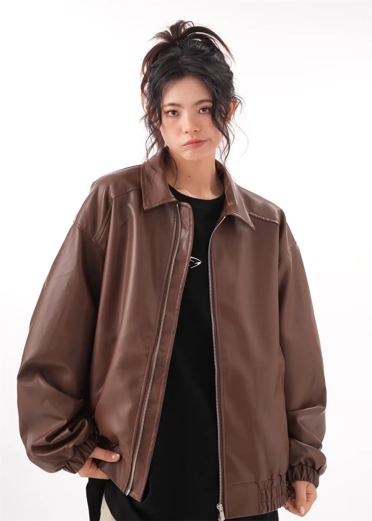 Faux PU Leather Rider Jacket For Women